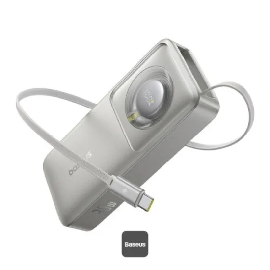 Baseus Free2Pull Power Bank With Retractable Cable 10000Mah 30W Lunar Gray